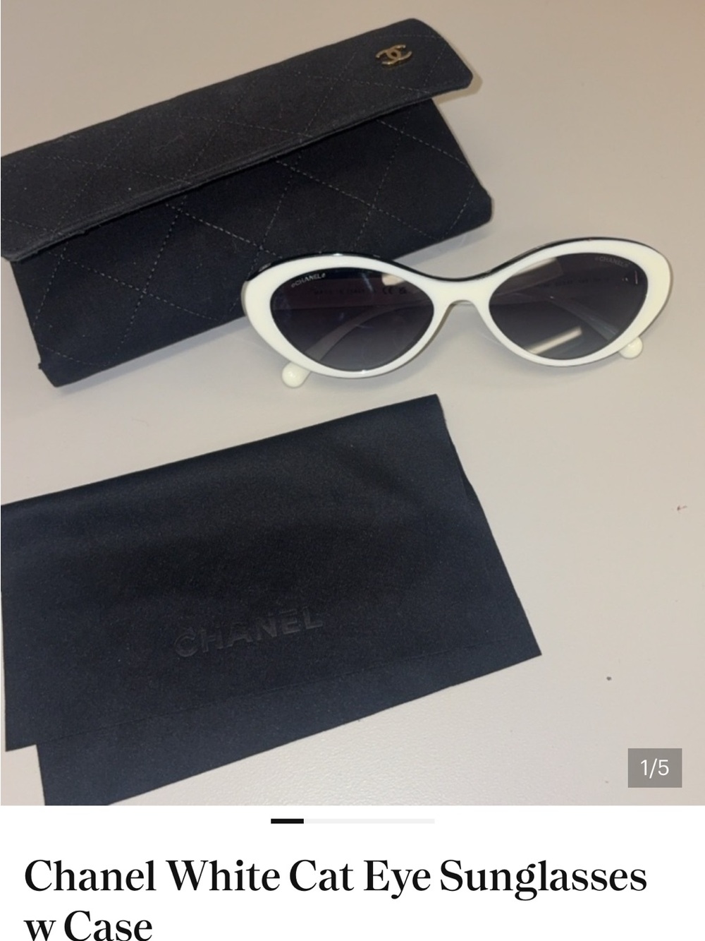 CHANEL White Cat-Eye Sunglasses with Gradient Lenses